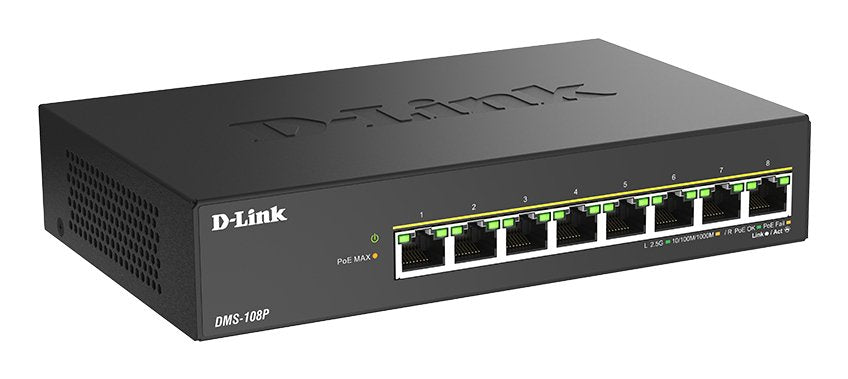 EAN 790069476839 - D-Link DMS-108P/E switch No administrado 2.5G Ethernet (100/1000/2500) Energía sobre Ethernet (PoE) Negro imagen 2