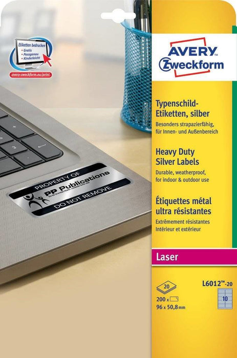 EAN 4004182060124 - Avery L6012-20 etiqueta autoadhesiva Rectángulo redondeado Permanente Plata 200 pieza(s) imagen 1