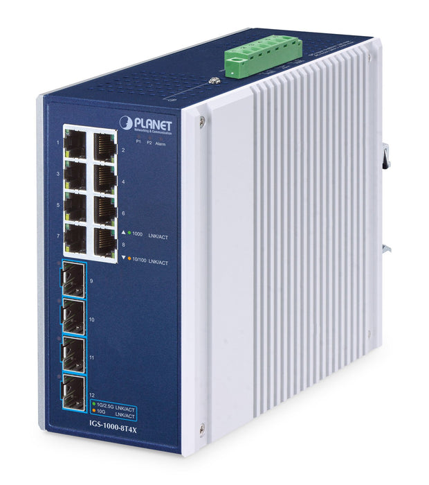 EAN 4711605287654 - PLANET IP30 Industrial 8-Port No administrado Gigabit Ethernet (10/100/1000) Aluminio, Azul imagen 1