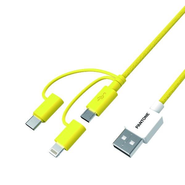 EAN 4713213365113 - Pantone PT-USB003Y1 cable USB 1,2 m USB A USB C/Micro USB A/Lightning Amarillo imagen 1