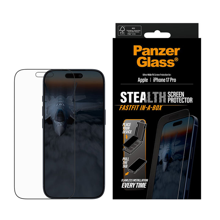 EAN 5715685026614 - PanzerGlass ® Stealth Screen Protector w. Black Frame iPhone 17 Pro | Ultra-Wide Fit w. Fastfit in-a-box  imagen 2
