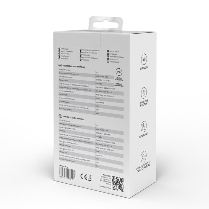 EAN 5901986047810 - Savio TR-14 Transmiter FM z Bluetooth i ładowarką PD 87,6 - 107,9 MHz Bluetooth/USB Negro imagen 11