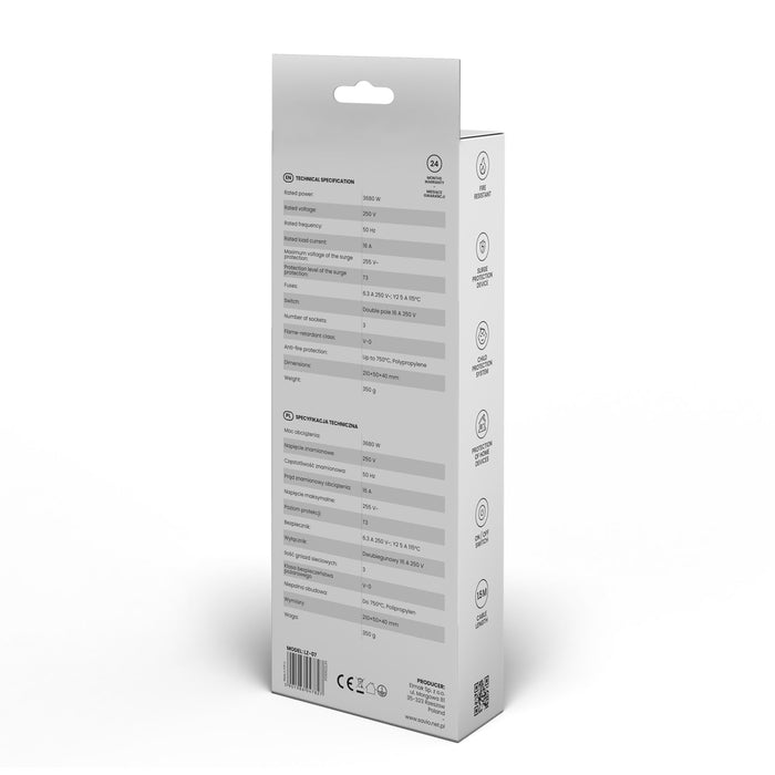 EAN 5901986047827 - Savio Surge Protective 3-socket power strip 1.5m white LZ-07 3 salidas AC Tipo F 1,5 m Blanco imagen 6