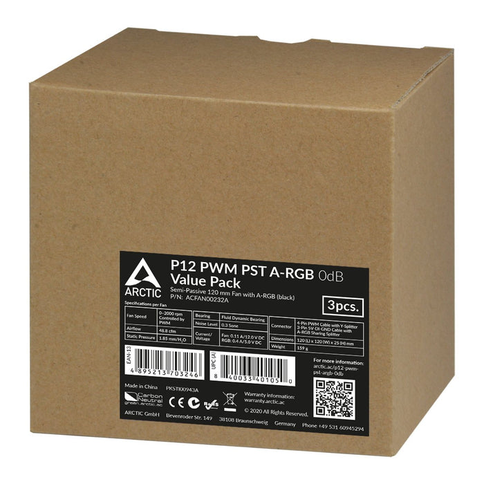 EAN 4895213703246 - ARCTIC P12 PWM PST A-RGB 0dB Carcasa del ordenador Ventilador 12 cm Negro, Blanco 3 pieza(s) imagen 3