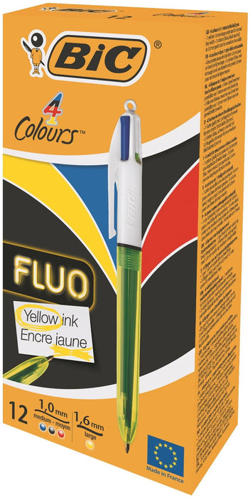 EAN 3086123415263 - BIC 4Colours Fluo Bolígrafo retráctil con clip Negro, Azul, Rojo, Amarillo 12 pieza(s) imagen 2
