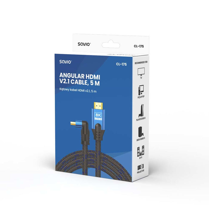 EAN 5901986047971 - Savio HDMI (M) v2.1 cable angled 8K HDR Dynamic OFC copper 5m CL-175 cable HDMI 3 m HDMI tipo A (Estándar imagen 3