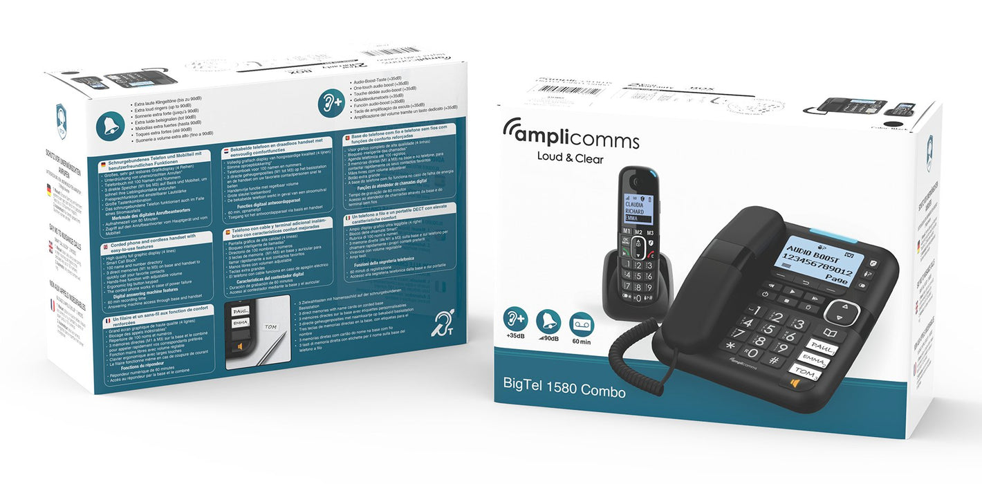 EAN 3700601423372 - amplicomms BigTel 1580 Combo Teléfono DECT/analógico Identificador de llamadas Negro imagen 3