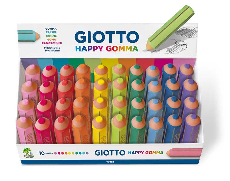 EAN 8000825021398 - Giotto Happy Gomma goma Caucho Azul, Coral, Fucsia, Verde, Lila, Cal, Naranja, Rosa, Turquesa, Amarillo 4 imagen 1