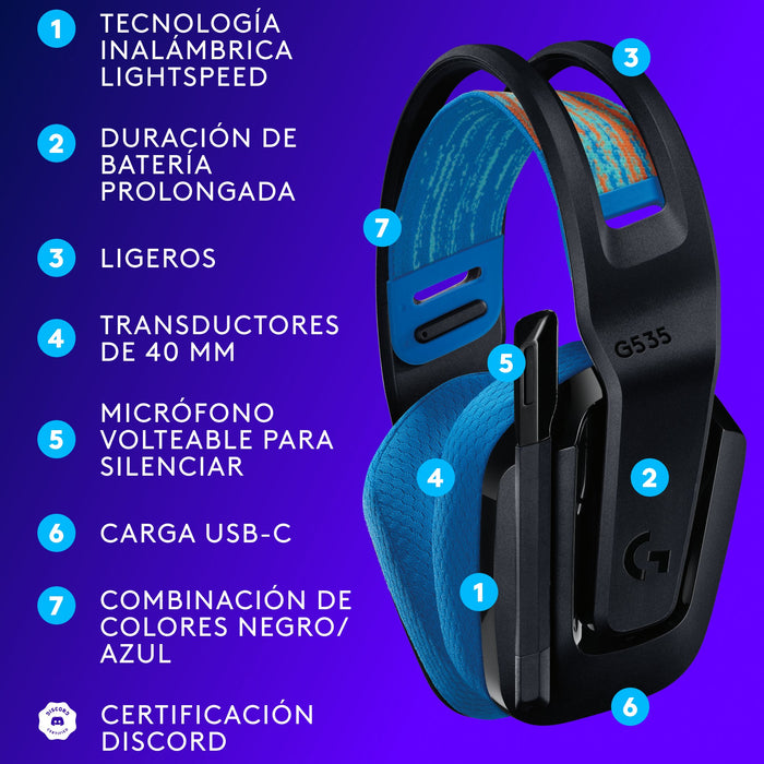 EAN 5099206125513 - Logitech G G535 Inalámbrico Diadema Juego Negro, Azul imagen 6
