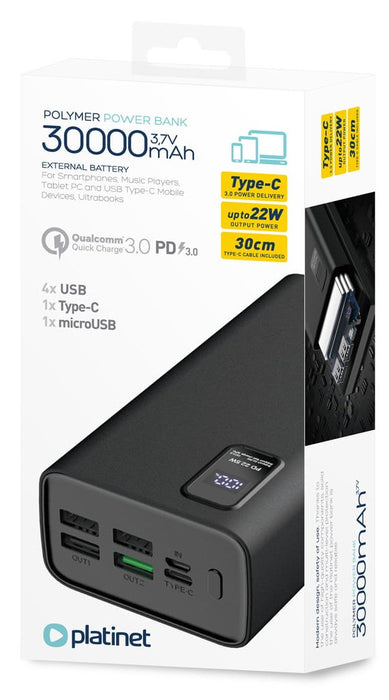 EAN 5907595457293 - Platinet PMPB30WQC728B batería externa Polímero de litio 30000 mAh Negro imagen 3