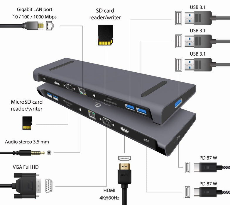 EAN 8716309124430 - Gembird A-CM-COMBO10-01 base para portátil y replicador de puertos Alámbrico USB 3.2 Gen 1 (3.1 Gen 1) Ty imagen 4