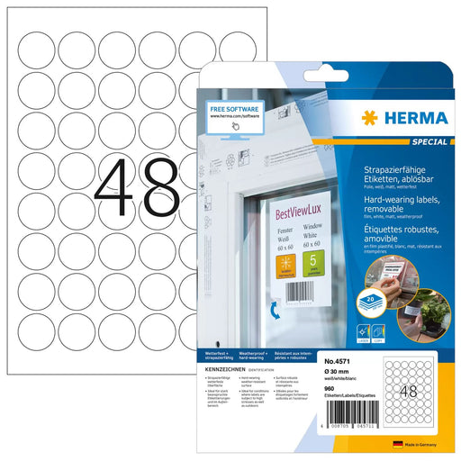 EAN 4008705045711 - HERMA 4571 etiqueta autoadhesiva Desmontable Blanco 960 pieza(s) imagen 1