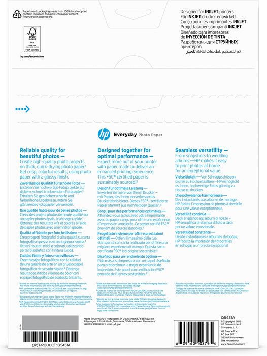 EAN 0829160102795 - HP Everyday Photo Paper, Glossy, 200 g/m2, A4 (210 x 297 mm), 25 sheets Negro, Azul, Blanco Semi-brillo imagen 3
