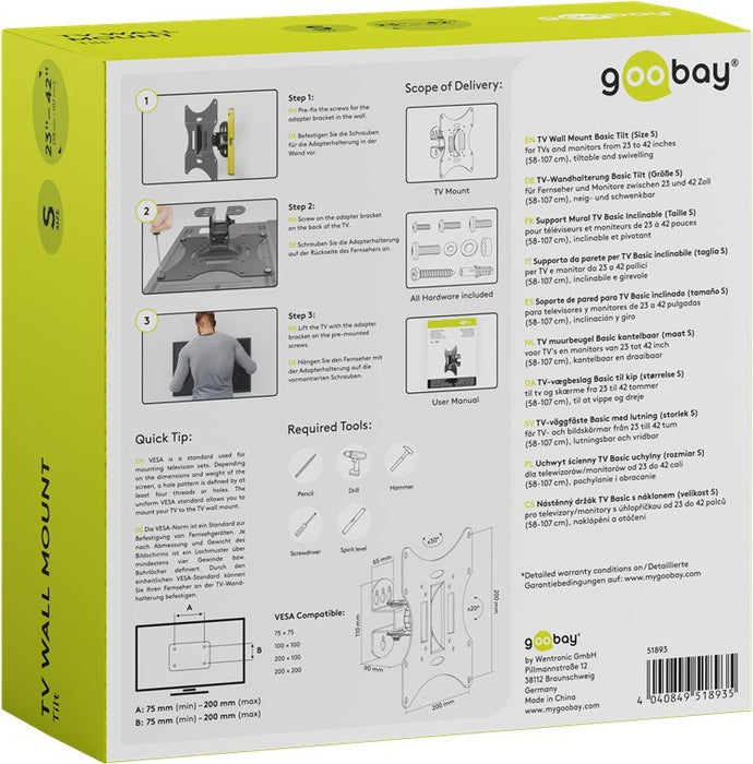 EAN 4040849518935 - Goobay 51893 soporte para TV 106,7 cm (42") Negro imagen 11