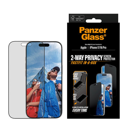 EAN 5715685030529 - PanzerGlass ® Privacy Screen Protector w. Black Frame iPhone 17 | iPhone 16 Pro | Ultra-Wide Fit w. Fastf imagen 2