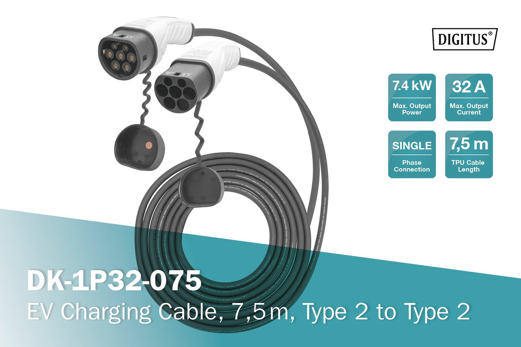 EAN 4016032481409 - Digitus DK-1P32-075 cable de carga para vehículo eléctrico Negro Type 2 1 7,5 m imagen 4