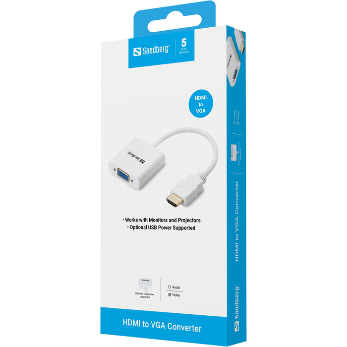 EAN 5705730508691 - Sandberg 508-69 adaptador de cable de vídeo VGA (D-Sub) HDMI tipo A (Estándar) Blanco imagen 2