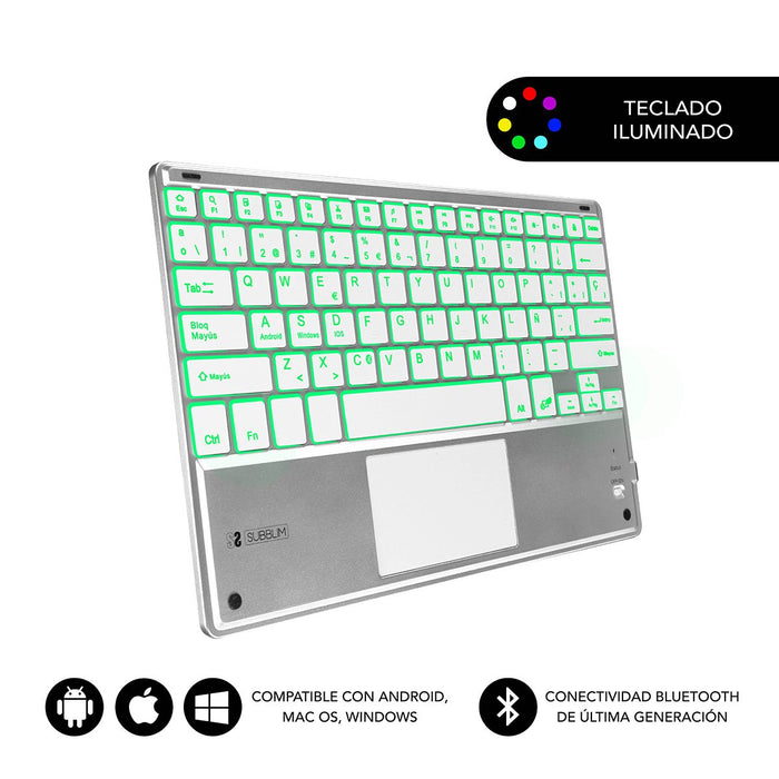 EAN 8436586740603 - SUBBLIM TECLADO SMART BACKLIT TOUCHPAD BLUETOOTH SILVER QWERTY Español Plata, Blanco imagen 1