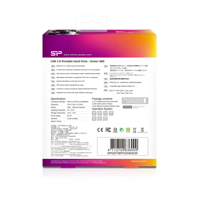 EAN 4712702636000 - Silicon Power Armor A60 disco duro externo 2 TB 2.5" USB tipo A 2.0/3.2 Gen 1 (3.1 Gen 1) Negro imagen 5