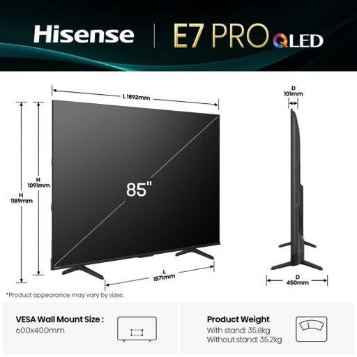 EAN 6942351416946 - Hisense 85E77Q PRO 2,16 m (85") 4K Ultra HD Smart TV Wifi Negro imagen 2