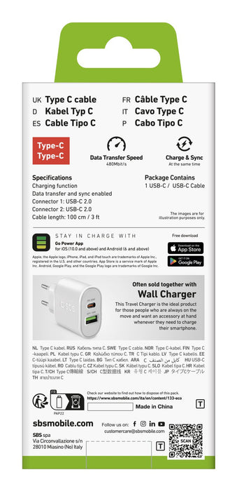 EAN 8018417457647 - SBS TECABLETCC10W cable USB USB 2.0 1 m USB C Blanco imagen 3