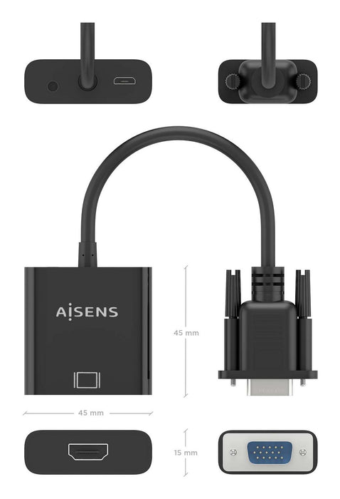 EAN 8435739901601 - AISENS A115-0873 adaptador de cable de vídeo 0,2 m HDMI + 3.5mm + Micro-USB Type-B VGA (D-Sub) imagen 5
