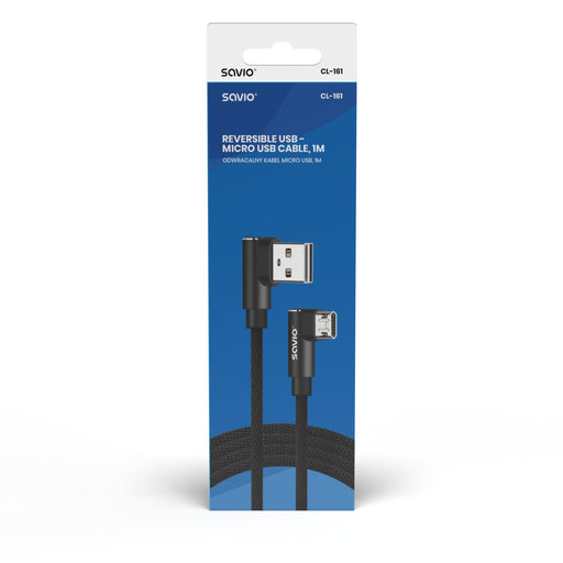 EAN 5901986047162 - Savio CL-161 dwustronny kabel USB- micro USB, 1m, ktowy, oplot cable USB USB 2.0 USB A Micro-USB A Negro imagen 2