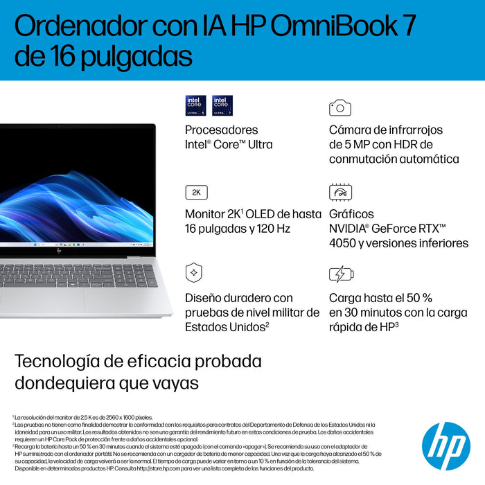 EAN 199251120503 - HP OmniBook 7 AI 16-ay0004ns Intel Core Ultra 7 255H Portátil 40,6 cm (16") Pantalla táctil 2K 32 GB DDR5- imagen 3