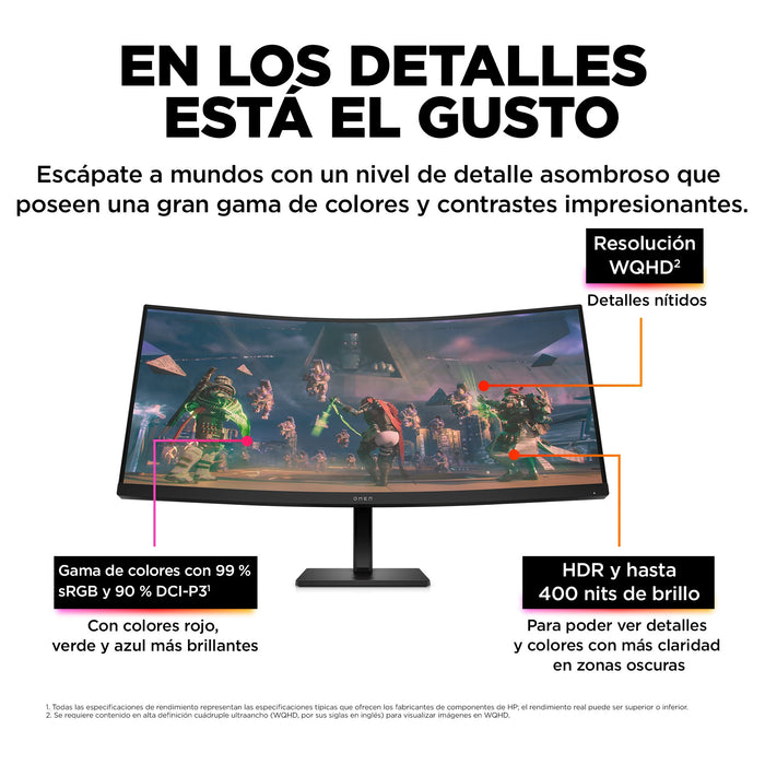 EAN 0197029618894 - OMEN by HP 34 inch WQHD 165Hz Curved Gaming Monitor - OMEN 34c pantalla para PC 86,4 cm (34") 3440 x 1440 imagen 14