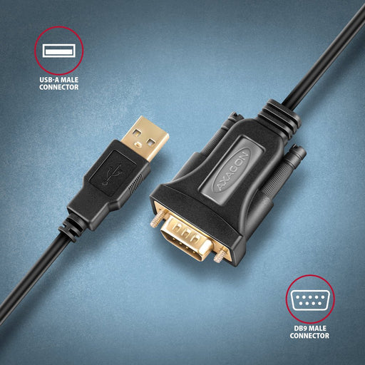 EAN 8595247907622 - Axagon ADS-1PQN USB-A 2.0 - serial RS-232 DB9-M FTDI adapter cable 1.5m - Adapter - Digital/Daten cable d imagen 2