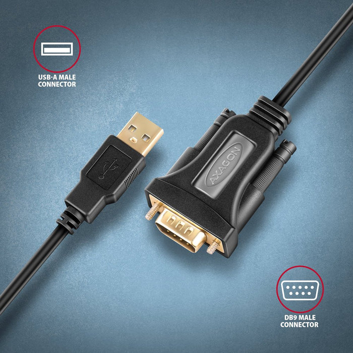 EAN 8595247907622 - Axagon ADS-1PQN USB-A 2.0 - serial RS-232 DB9-M FTDI adapter cable 1.5m - Adapter - Digital/Daten cable d imagen 2
