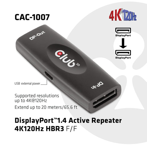 EAN 8719214471590 - CLUB3D DP 1.4 4K120HZ HDR ACTIVE REPEATER F/F displayport Negro imagen 2