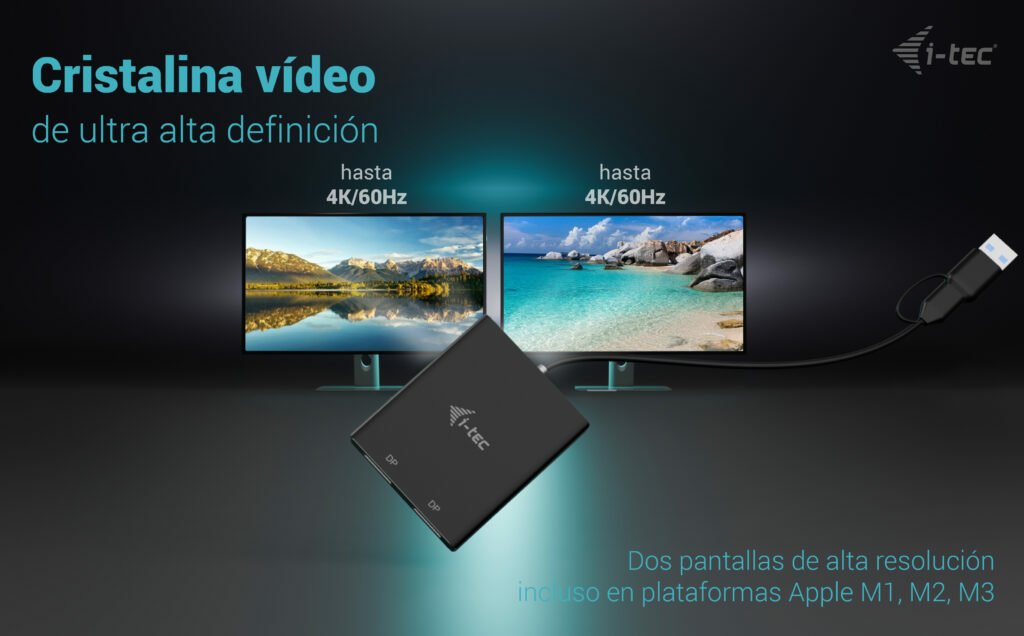 EAN 8595611706851 - i-tec CADUAL4KDP adaptador de cable de vídeo 0,27 m USB Type-A/USB Type-C 2 x DisplayPort Negro imagen 6