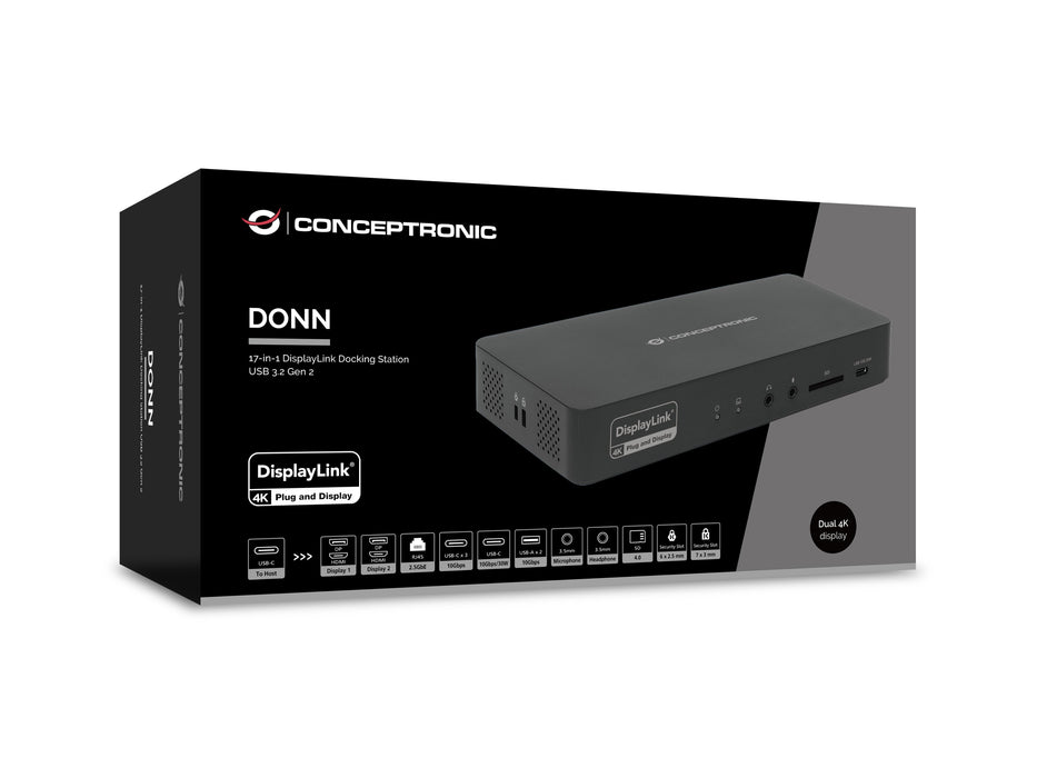 EAN 4015867240755 - Conceptronic DONN31B base para portátil y replicador de puertos Alámbrico USB 3.2 Gen 2 (3.1 Gen 2) Type- imagen 6