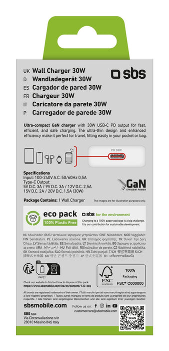 EAN 8018417481611 - SBS TETRGAN1C30SLIM cargador de dispositivo móvil Universal Blanco Corriente alterna Carga rápida Interio imagen 4
