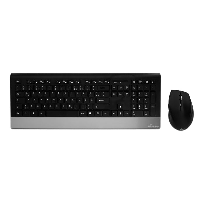 EAN 4260459611516 - MediaRange MROS105 teclado Ratón incluido Hogar RF inalámbrico QWERTZ Alemán Negro, Plata imagen 1