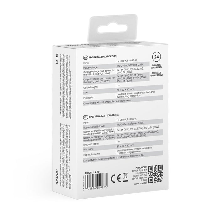 EAN 5901986049265 - Savio LA-10 cargador de dispositivo móvil Teléfono móvil, Teléfono, Universal Blanco USB Carga rápida imagen 8