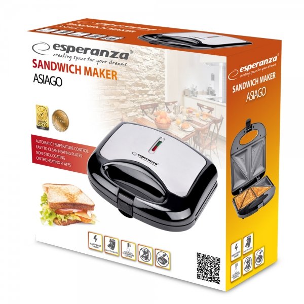 EAN 5901299954843 - Esperanza ASIAGO sandwichera 1000 W Negro, Blanco imagen 3