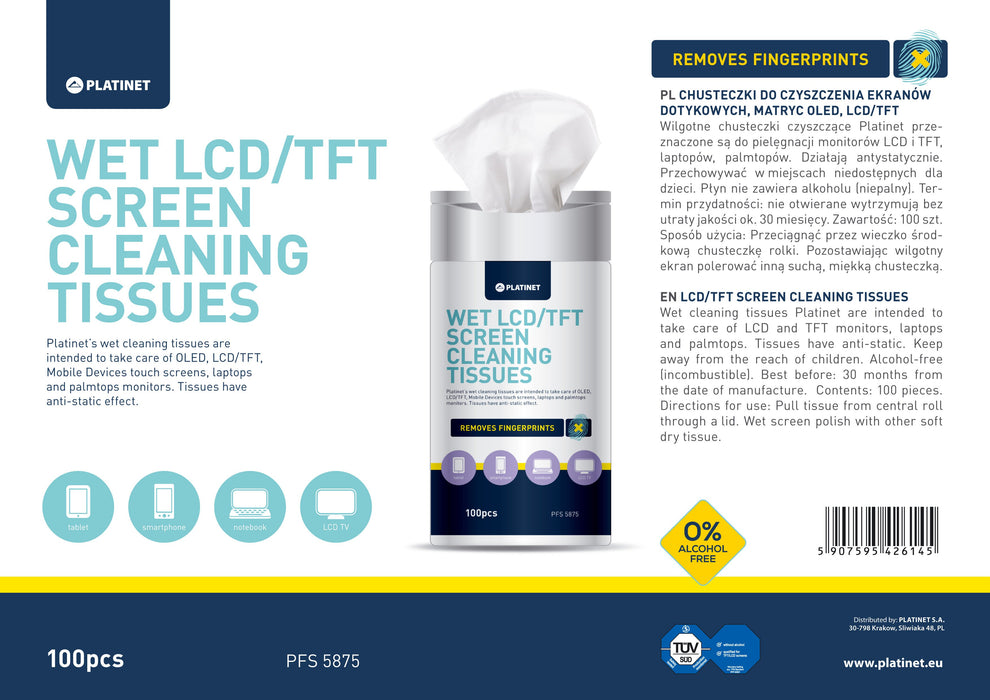 EAN 5907595426145 - Platinet PFS5875 kit de limpieza para computadora LCD/TFT/Plasma, Pantallas / Plásticos Toallitas para li imagen 4