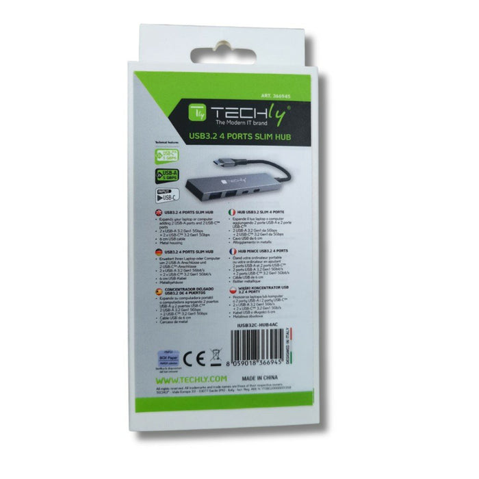 EAN 8059018366945 - Techly IUSB32C-HUB4AC hub de interfaz USB 3.2 Gen 1 (3.1 Gen 1) Type-C 5000 Mbit/s Plata imagen 2