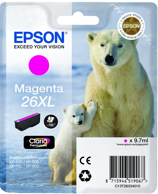 EAN 8715946519067 - Epson Polar bear 26XL cartucho de tinta 1 pieza(s) Original Alto rendimiento (XL) imagen 1