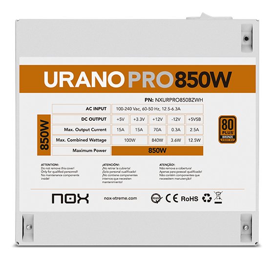EAN 8436587976025 - NOX Urano PRO White 850W Bronze unidad de fuente de alimentación ATX Blanco imagen 8