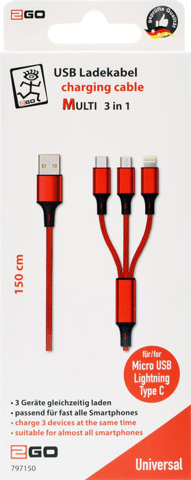 EAN 4010425971508 - 2GO 797150 cable USB 1,5 m USB B USB C/Micro-USB B/Lightning Rojo imagen 2