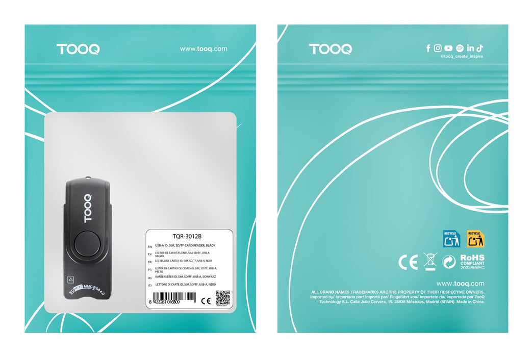 EAN 8433281016309 - TooQ TQR-3012B lector de tarjeta inteligente USB 2.0 imagen 6