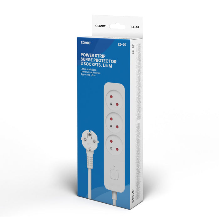 EAN 5901986047827 - Savio Surge Protective 3-socket power strip 1.5m white LZ-07 3 salidas AC Tipo F 1,5 m Blanco imagen 4