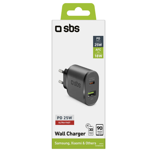 EAN 8018417329074 - SBS TETRPD25W cargador de dispositivo móvil Smartphone, Tableta Negro Corriente alterna Carga rápida Inte imagen 2
