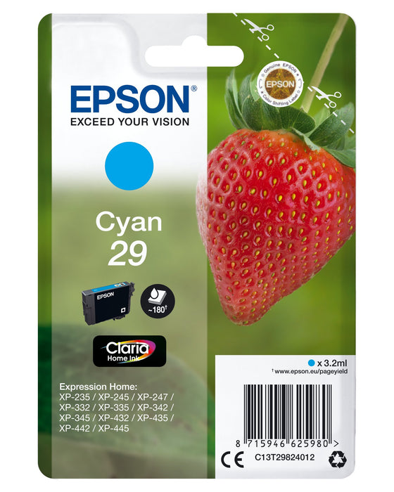 EAN 5057454493730 - Epson Strawberry C13T29824012 cartucho de tinta 1 pieza(s) Original Rendimiento estándar Cian imagen 1