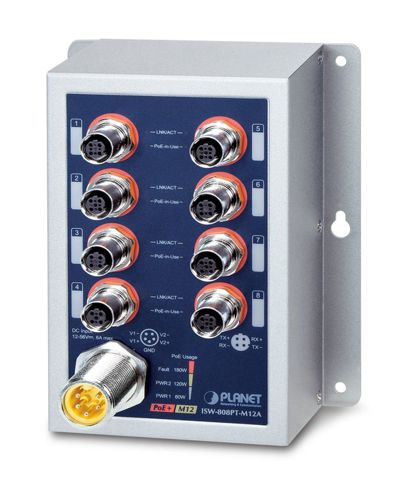 EAN 4711605284936 - PLANET IP50 Ind 8-P 10/100TX M12 No administrado Energía sobre Ethernet (PoE) Azul, Gris imagen 1