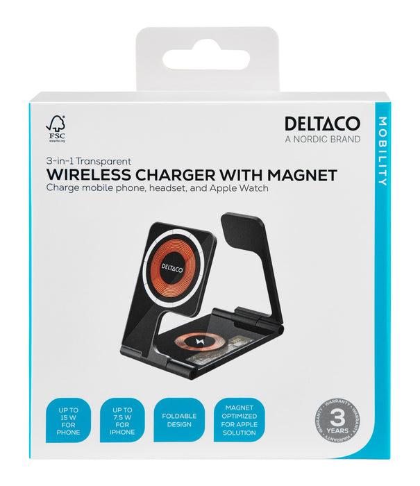 EAN 7333048065032 - Deltaco QI-1047 cargador de dispositivo móvil Auriculares, Smartphone, Reloj inteligente Negro, Gris USB  imagen 6