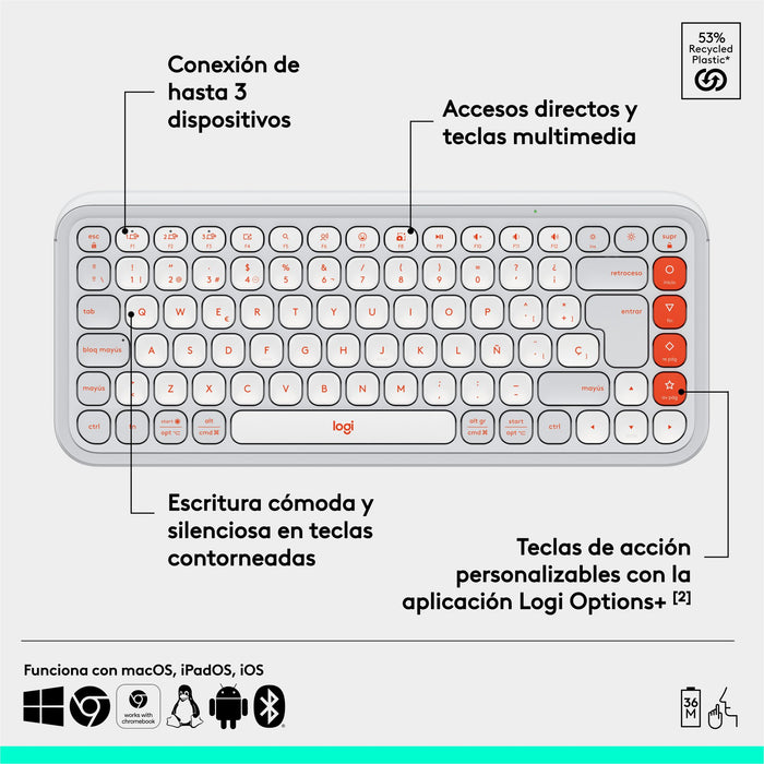 EAN 5099206127456 - Logitech 920-013069 teclado Universal Bluetooth QWERTY Español Naranja, Blanco imagen 6